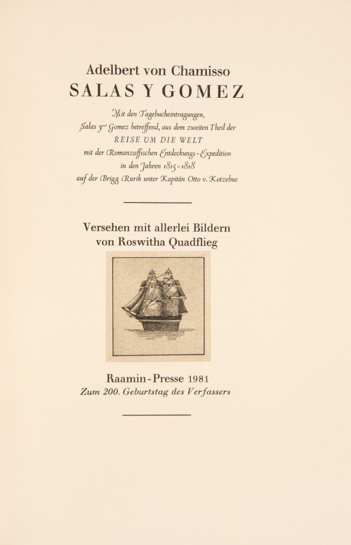 Salas y Gomez. Mit den Tagebucheintragungen, Salas y Gomez betreffend, aus dem zweiten Theil der ›Reise um die Welt‹ mit der Romanzoffischen Entdeckungs-Expedition in den Jahren 1815–1818 auf der Brigg Rurik unter Kapitän Otto v. Kotzebue. Versehen mit allerlei Bildern.