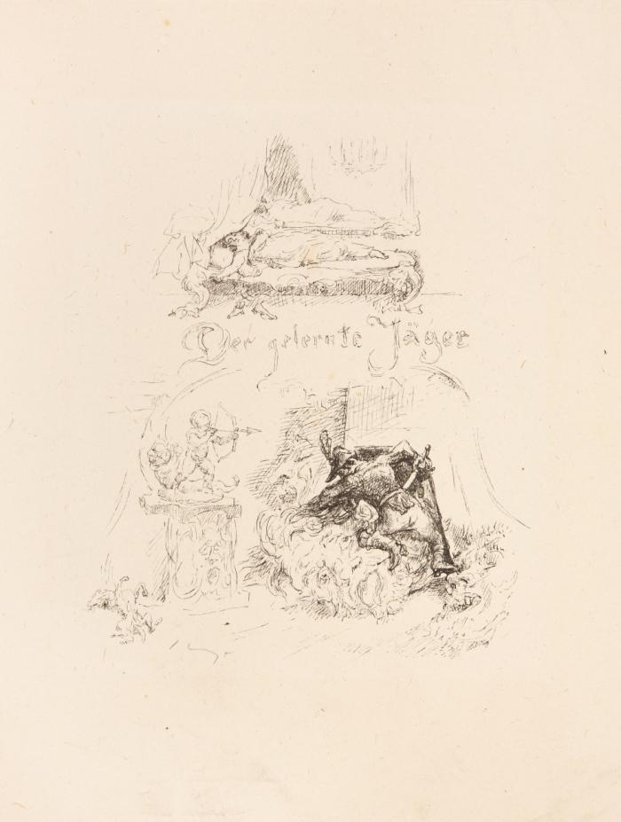 Dreizehn Federlithographien zu dem Märchen Der gelernte Jäger.