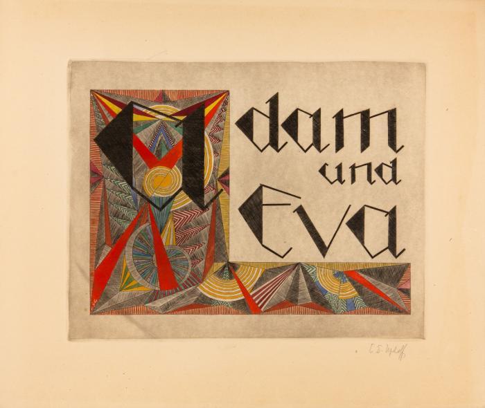 Adam und Eva. (Dichtung Zeichnung und Stich. Schriftentwurf von Ludwig Tügel. Gedr. und hrsg. durch die Werkgemeinschaft Worpswede).