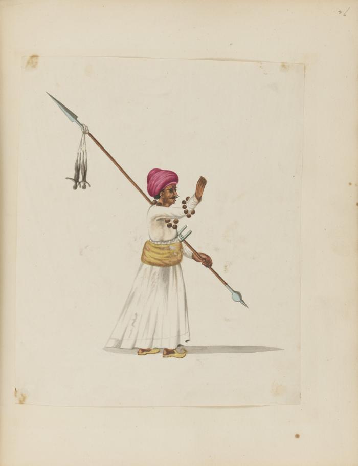 Indien. Sammlung von 59 Aquarellen und aquarellierten Lithographien mit Darstellung indischer Trachten und Berufsdarstellungen.