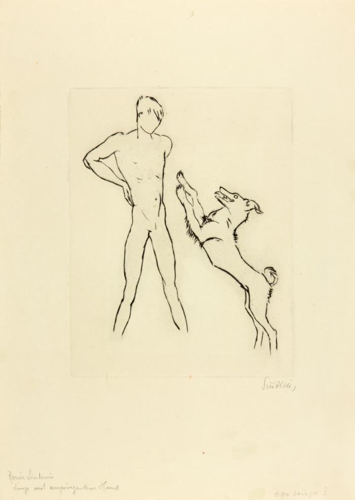 JUNGE MIT SPRINGENDEM HUND