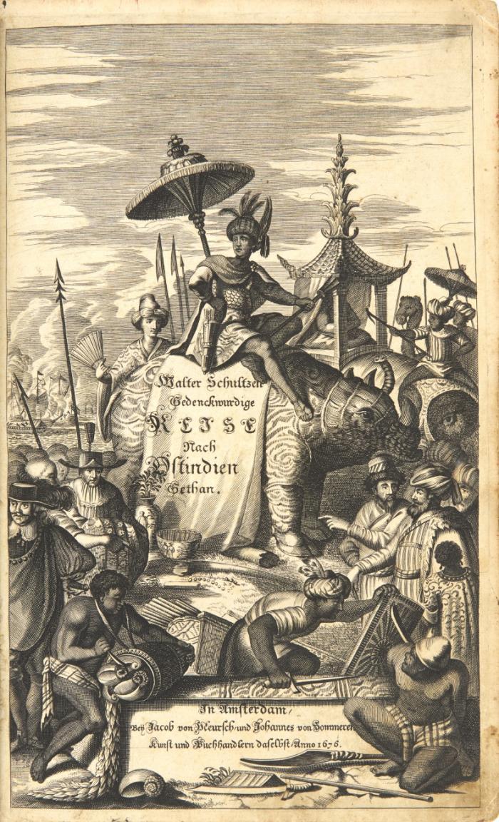 Ost-Indische Reyse: Worin erzehlt wird viel gedenkwürdiges und ungemeine seltsame Sachen, bluhtige See- und Feld-schlachten, wieder die Portugisen und Makasser; Belägerungen, Bestürmungen, und Eroberungen vieler fürnehmen Städte und Schlösser. Wie auch eine eigendliche Beschreibung der fürnehmsten Ost-Indischen Landschaften, Königreiche, Inseln und Städte; ihre Gestze, Sitten, Religion, Kleidung; Item: der Tiere, Früchte und Gewächse ... zugleich eine ausführliche Erzehlung was sich in der gefährlichen Zurückreise nach Holland zwischen Ost-Indischen Retour-Schiffen und den Engelländern im Jahr 1665 in der Stadt Bergen in Norwegen, wie auch in der Nord-See, merckenswürdiges zugetragen hat ...Nebenst noch dem gefählichen Schiffbruch des Jagt-Schifs ter Schelling genant ... Aus dem Niederländischen ins Hochteutsche übersetzet durch J. D. 2 Tle. in 1 Bd.