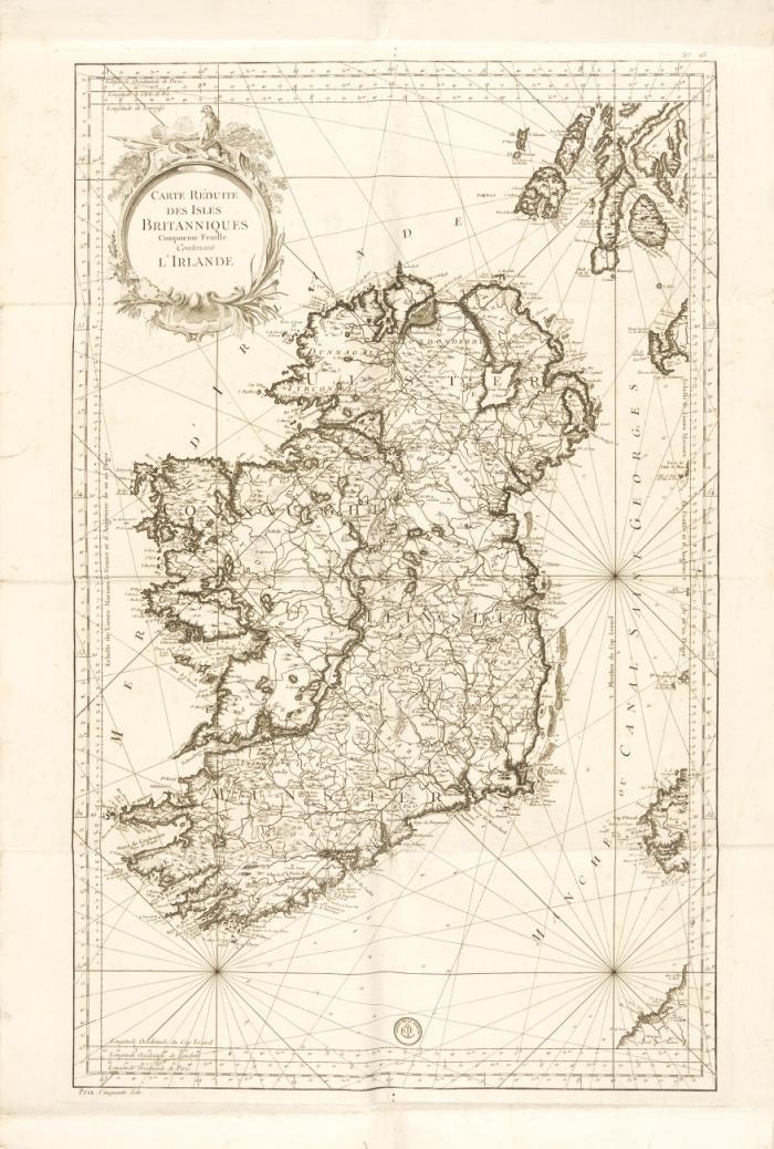 Carte Réduite des Isles Britanniques en cinq feuilles pour servir aux Vaisseaux Francais ... Karte in 5 Segmenten in jeweils 8 Sectionen unterteilt auf Leinen aufgezogen.