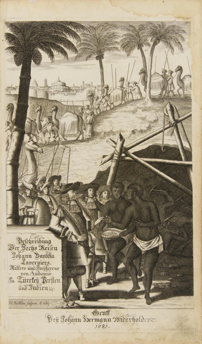 Beschreibung der sechs Reisen, welche in Türckey, Persien und Indien innerhalb viertzig Jahren durch alle Wege, die man nach diesen Länderen nehmen kan, verrichtet ... Anietzo aber nebenst der Beschreibung des Türckischen Serrails, und der Krönung des jetzt regierenden Königs in Persien in der Hoch-Teutschen Sprach ans Liecht gestellt durch Joh. H. Widerhold.