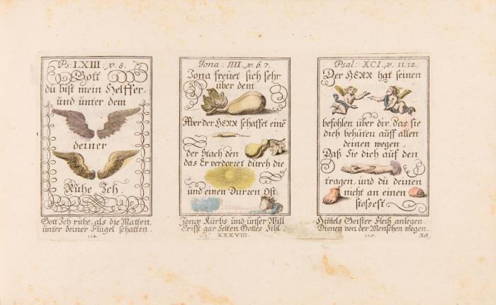 Geistliche Hertzens-Einbildungen inn zweihundert und füfzig Biblischen Figur=Sprüchen angedeutet. (Anderer Theil...). 2 Teile in 1 Band.