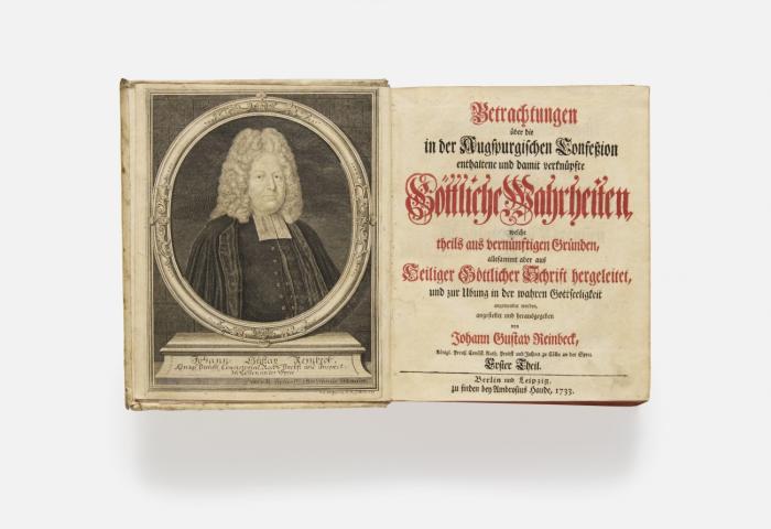 Betrachtungen über die in der Augsburgischen Confeßion enthaltene und damit verknüpfte göttliche Wahrheiten, welche theils aus vernünftigen Gründen, ... aus Heiliger und Göttlicher Schrift hergeleitet werden. 4 Tle. in 2 Bdn.