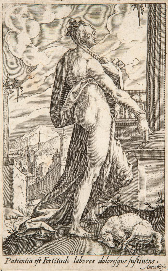 Die Tugenden. Fortitudo. Justitia. Prudentia. Temperantia. Patientia. Fides. Spes. Caritas. Um 1591.