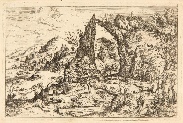 Gebirgslandschaft mit Juda und Tamar. Um 1565.