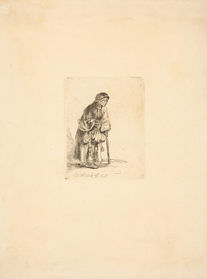 Alte Bettlerin, auf einen Stock gelehnt. 1646.