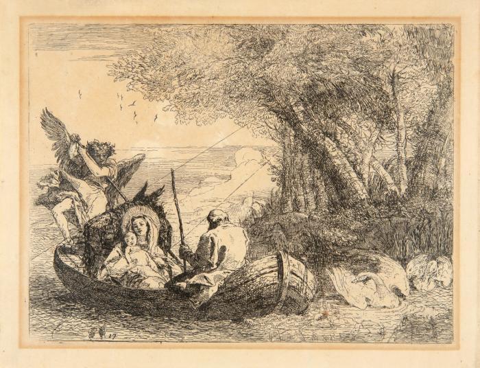 Die heilige Familie auf der Flucht überquert den See.