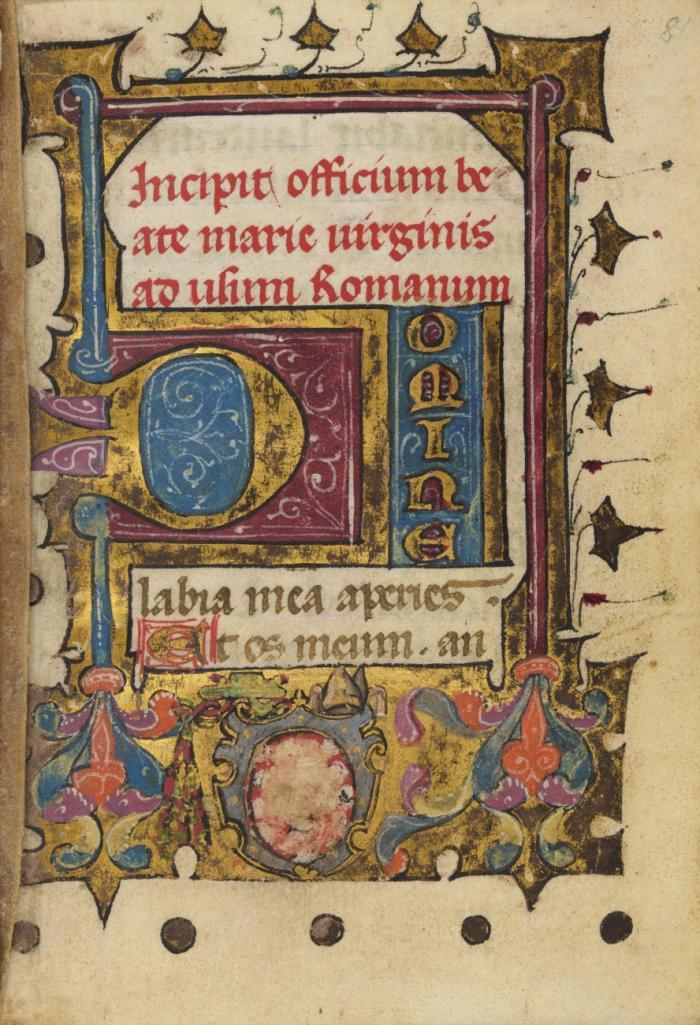 Horae B.M.V. Wohl Nordfrankreich, Anfang des 15. Jahrhunderts. Stundenbuch mit eingeschobenen Messbuchteilen. 
Handschrift auf Pergament.