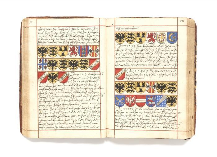 Chronik und Wappenbuch. Römische Kaiser, Päpste und osmanische Sultane. Handschrift auf Papier,