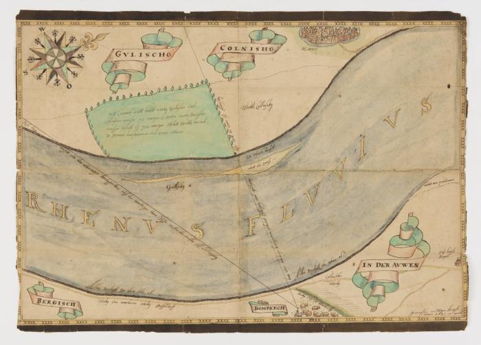 Zons. - Grenzverlauf zwischen dem kurköln. Zons und der jülichschen Enklave Dormagen. Manuskriptkarte. 1643.