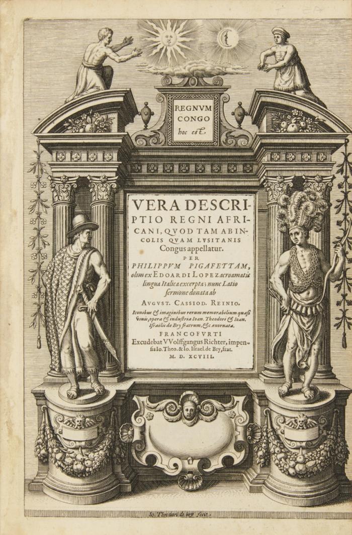 Regnum Congo hoc est vera descriptione regni Africani, quod tam ab incolis quam Lusitanis Congus appellatur. Per Philippum Pigafettam, olim ex Edoardi Lopez acroamatis lingua Italica excerpta; nunc Latio sermone donata ab August. Cassiod. Reinio. Text und Abbildungen in 1 Band.