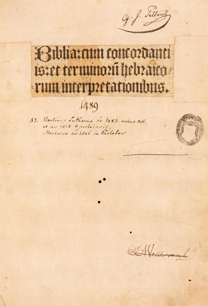 [Biblia latina]. - Biblia: cum concordantiis: et terminoru[m] hebraicorum interpretationibus.