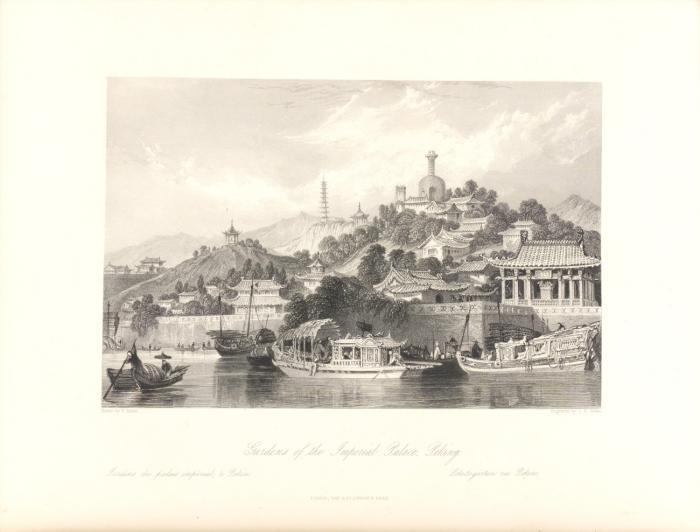 China, in a series of views, displaying the scenery, architecture, and social habits, of that ancient empire. 4 Bde. in 2.