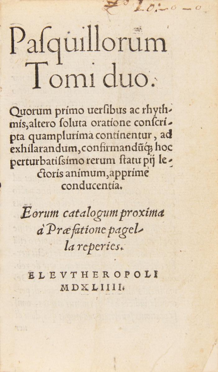 Pasquillorum tomi duo.
