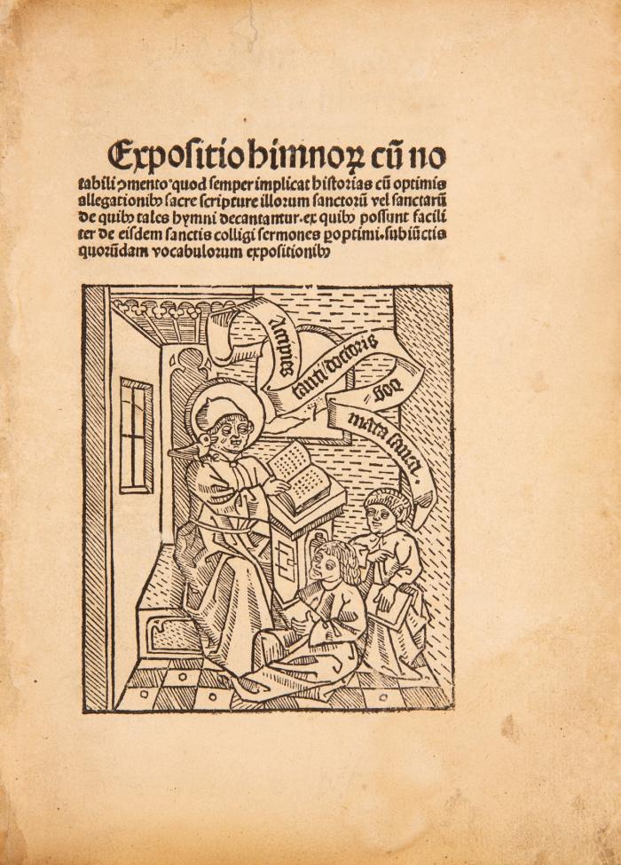 Expositio himno[rum] cu[m] notabili [co]mento quod semper implicat historias  cu[m] optimis allegationi[bus] sacre scripture illorum sanctoru[m] vel sanctaru[m] de qui[bus] tales hymni decantur, ex qui[bus] possunt faciliter de eisdem sanctis colligi sermones ...