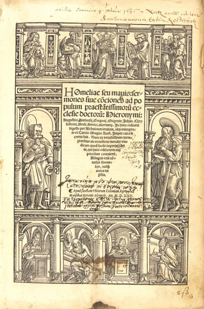 Homeliae seu mauis: sermones siue co(n)ciones ad populum praesta(n)tissimoru(m) ecclesie doctoru(m): Hieronymi: Augustini, Ambrosii... aliorum(que). 2 Tle. in 1 Bd.