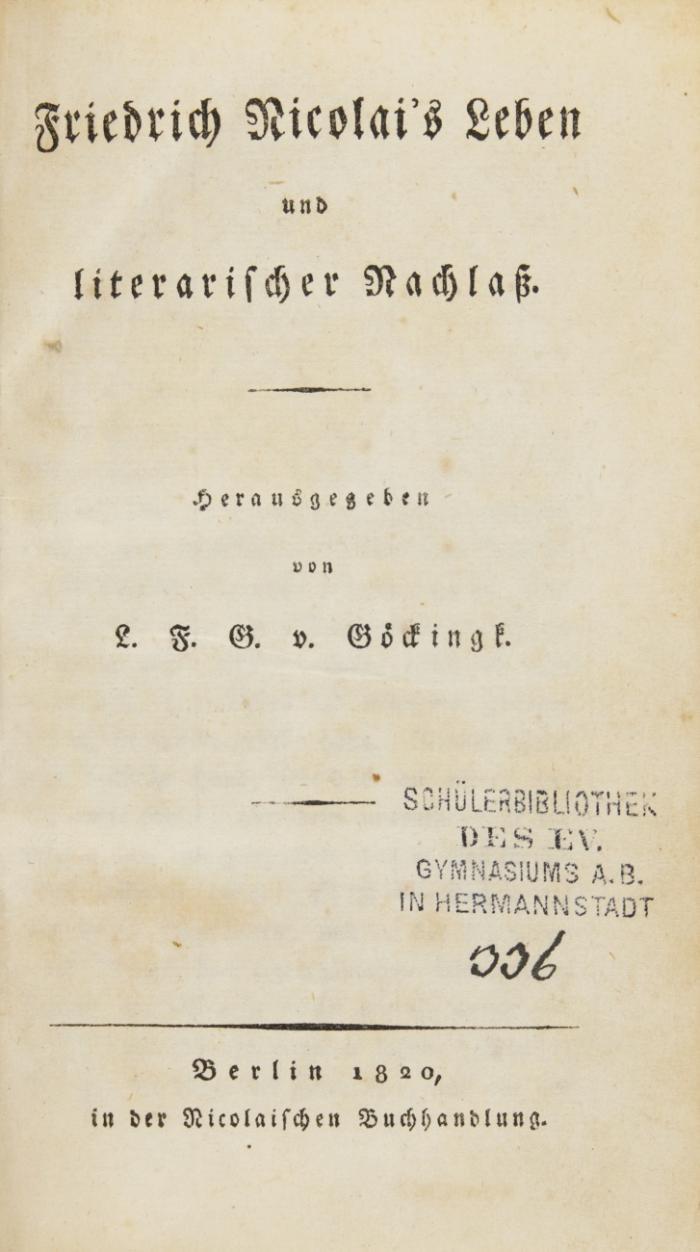 Friedrich Nicolai's Leben und literarischer Nachlaß.
