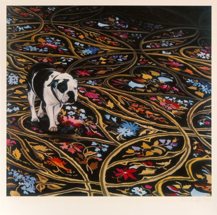 OHNE TITEL (BULLDOGGE AUF ORNAMENTALEM TEPPICH)