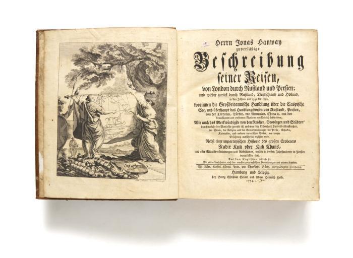 Zuverläßige Beschreibung seiner Reisen, von London durch Rußland und Persien; und wieder zurück durch Rußland, Deutschland und Holland, in den Jahren von 1742 bis 1750. Worinnen die Großbritannische Handlung über die Caspische See, und überhaupt das Handlungswesen von Rußland, Persien, von der Tartarey, Türkey, von Armenien, China etc. mit den benachbarten und entfernten Nationen umständlich beschrieben ... Nebst einer unparteyischen Historie des großen Eroberers Nadir Kuli oder Kuli Chans, und aller Staatsveränderungen und Rebellionen, welche in diesem Jahrhunderte in Persien vorgefallen sind. Aus dem Englischen übersetzt. 2 Tle. in 1 Bd.
