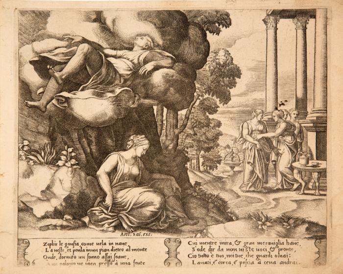 Zephyr trägt Psyche zu einem Palast. Um 1560.