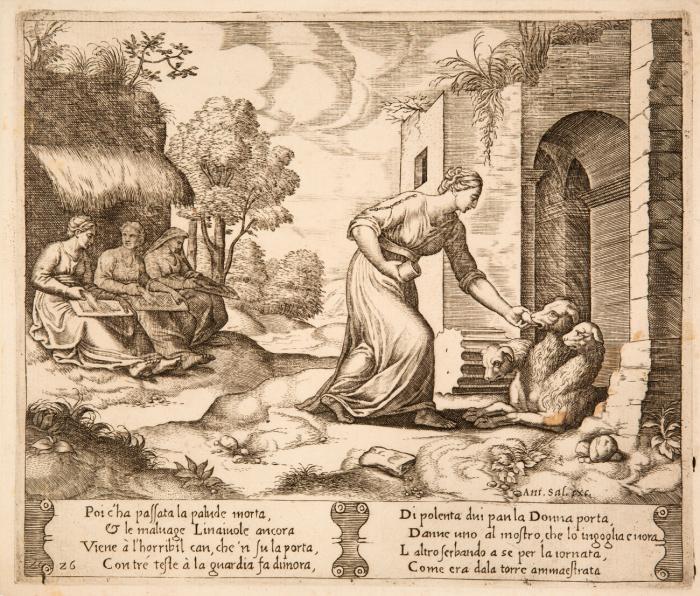Psyche betritt die Unterwelt (aus: Die Geschichte von Cupido und Psyche). 1532-34.