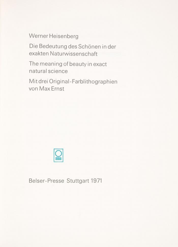 Die Bedeutung des Schönen in der exakten Naturwissenschaft/ The meaning of beauty in der exact natural science.