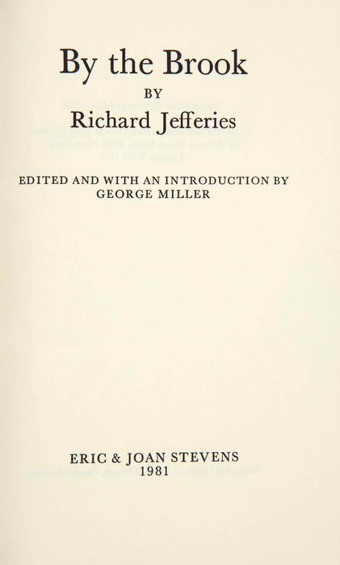 By the brook. Edited and with an introduction by George Miller.