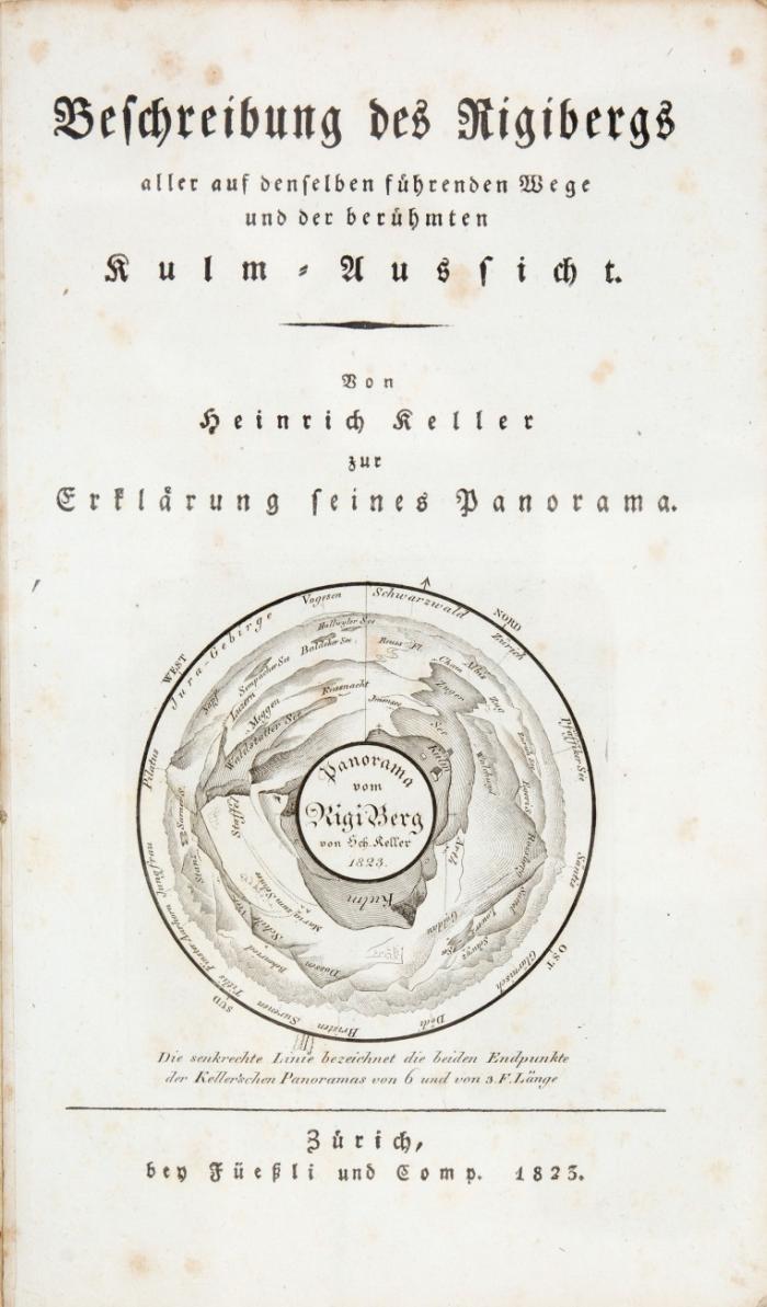 Panorama vom Rigi Berg gezeichnet und herausgegeben von Heinrich Keller. Edition originale, corrigee jusqu'a 1823. Schwarzes Exemplar.