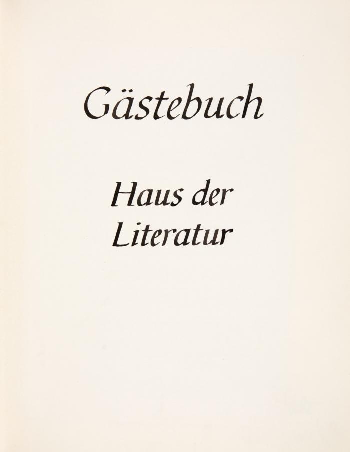 Darmstadt, Haus der Literatur. Gästebuch für die Jahre 1995 bis 2007 mit weit über hundert Eintragungen und manchmal mehrzeiligen handschriftlichen Beiträgen, vereinzelt Zeichnungen.