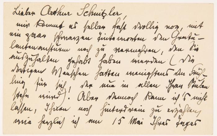 [Eigenhändige Briefkarte an Arthur Schnitzler].