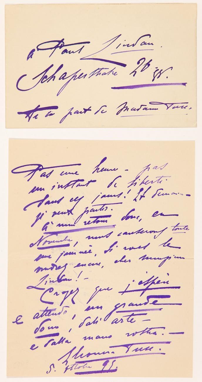 [Eigenhändiger Brief mit Umschlag an Paul Lindau].