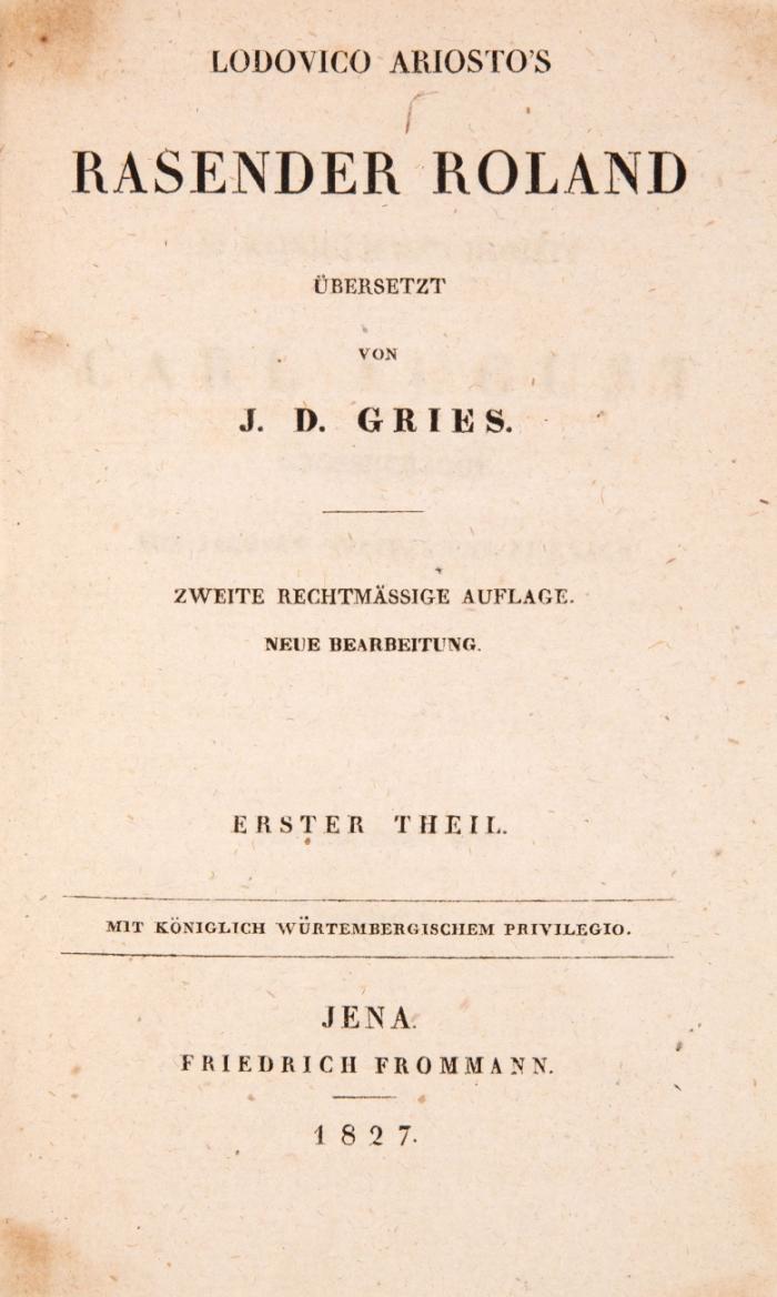Rasender Roland. Übers. von J. D. Gries. 2. rechtmässige Aufl. Neue Bearbeitung. 5 Bde.
