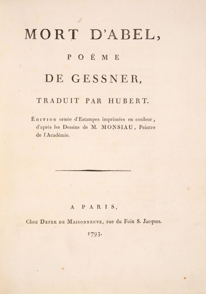 Mort d'Abel, poëme de Gessner, traduit par Hubert.