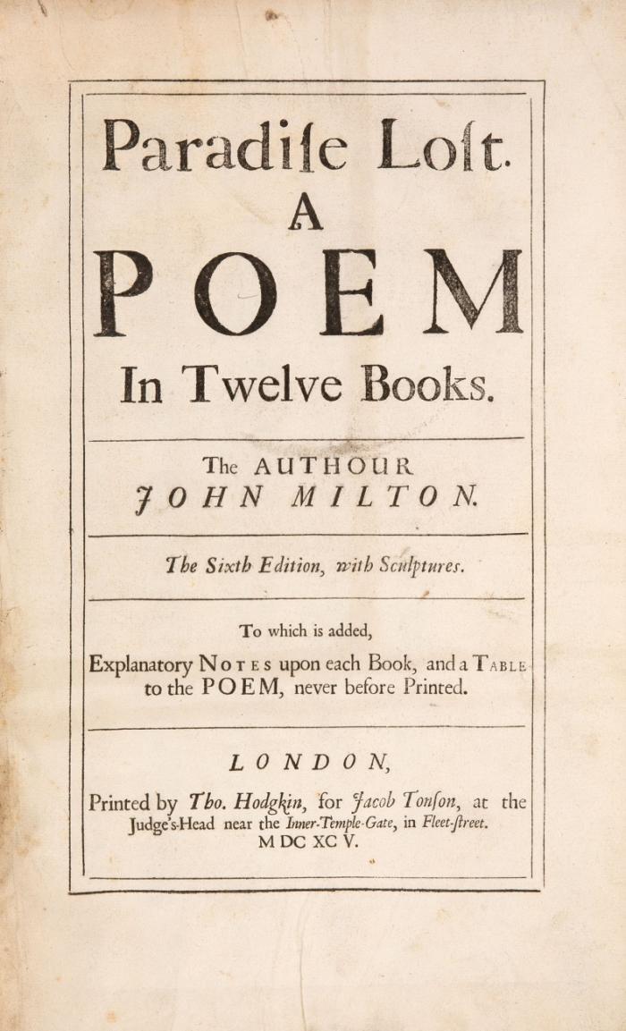 Paradise Lost. A poem in twelve books. The sixth edition, with sculptures.