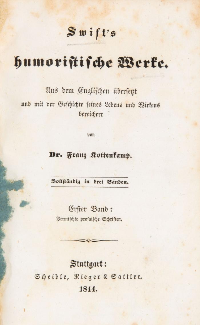Humoristische Werke. Aus dem Englischen übersetzt ... und bereichert von Franz Kottenkamp. 3 Bde.