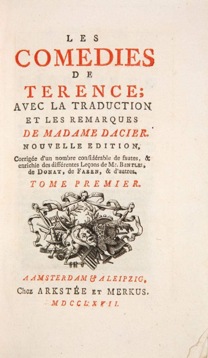 Les comédies de Térence, avec la traduction et les remarques de Madame Dacier. 3 Bände.