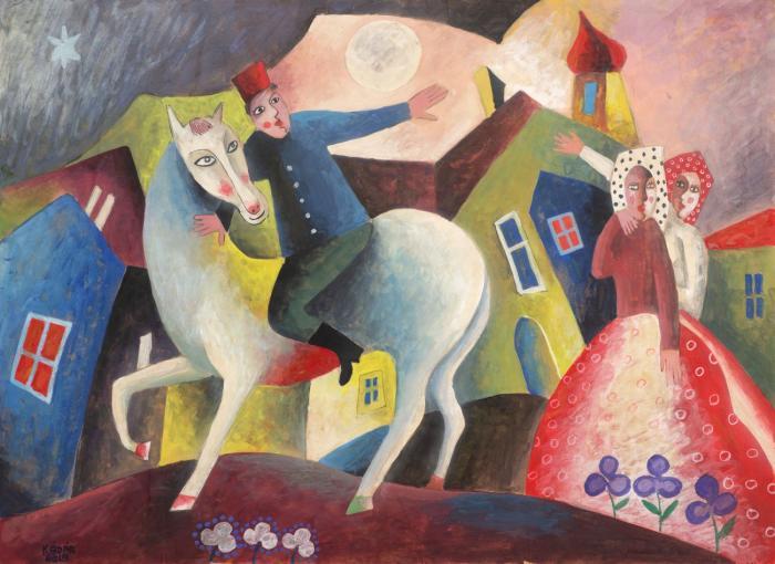 OHNE TITEL (FIGURES AND HORSE IN THE VILLAGE)