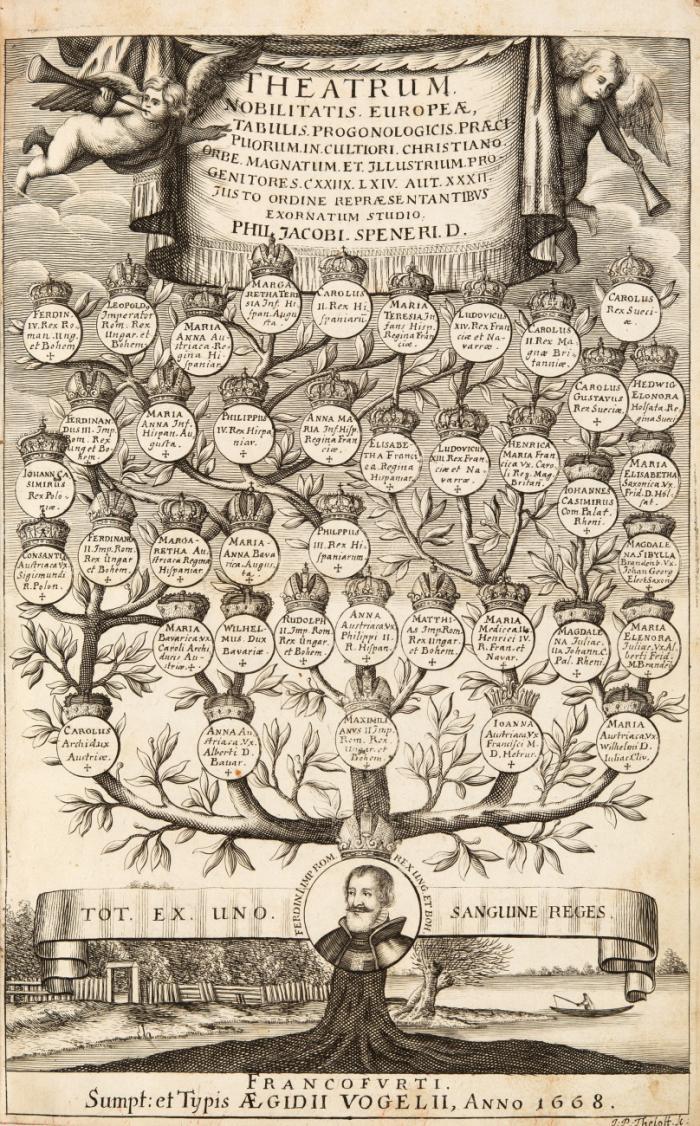 Theatrum nobilitatis europeae. Tabulis progonologicis praecipuorum in cultiori christiano orbe magnatum et illustrium progenitores. 4 Tle. in 1 Bd