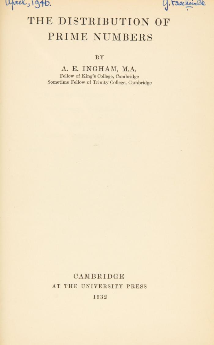 The Distribution of Prime Numbers.
