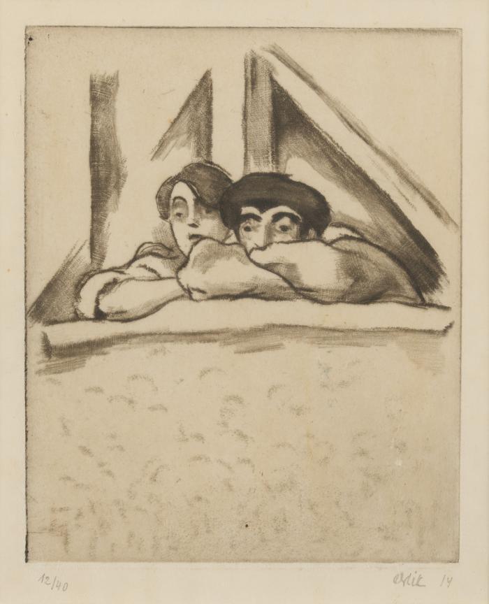 Emil Orlik. Zuschauer in einem Theater. 1913 (1914) Radierung. Signiert. Ex. 12/40.