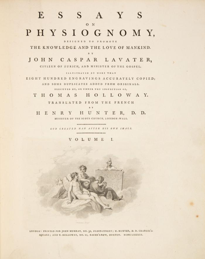 Essays on physiognomy, designed to promote the knowledge and the love of mankind. Translated from the French by Henry Hunter. 3 in 5 Bdn.