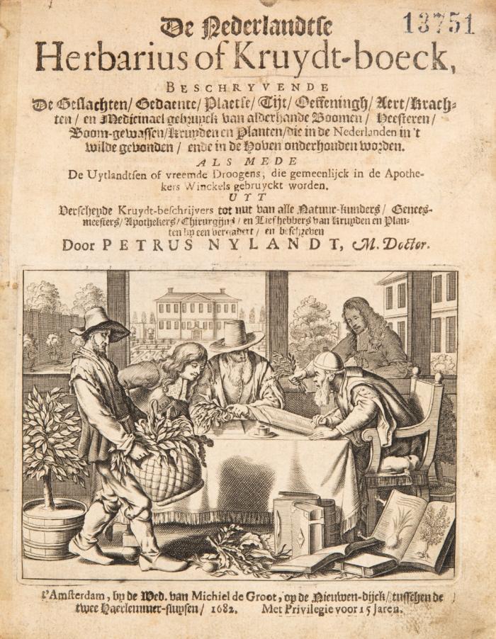 De Nederlandtse Herbarius of Kruydt-boeck.  Mit gest. Titelvign. u. 152 Textholzschnitten. 4 Bll., 342 S., 12 Bll. Prgt. d. Zt., angestaubt.