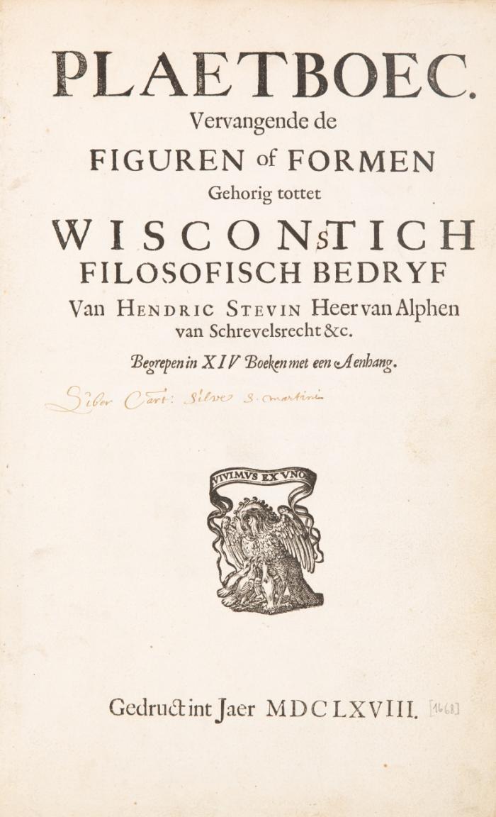 Plaetboec. Vervangende de Figuren of Formen gehorig tottet Wiscon(s)tich Filosofisch Bedryf.