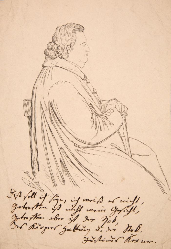 1 Porträtzeichnung von Marie Kerner mit 4-zeiligem Autograph u. U. v. Justinus Kerner. 1 Blatt; auf Karton montiert.
