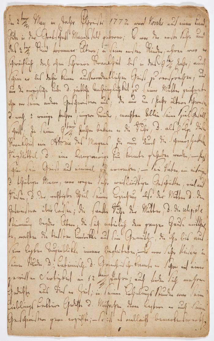E. Manuskript der Biographie von Novalis (d. i. Georg Philipp Friedrich von Hardenberg).