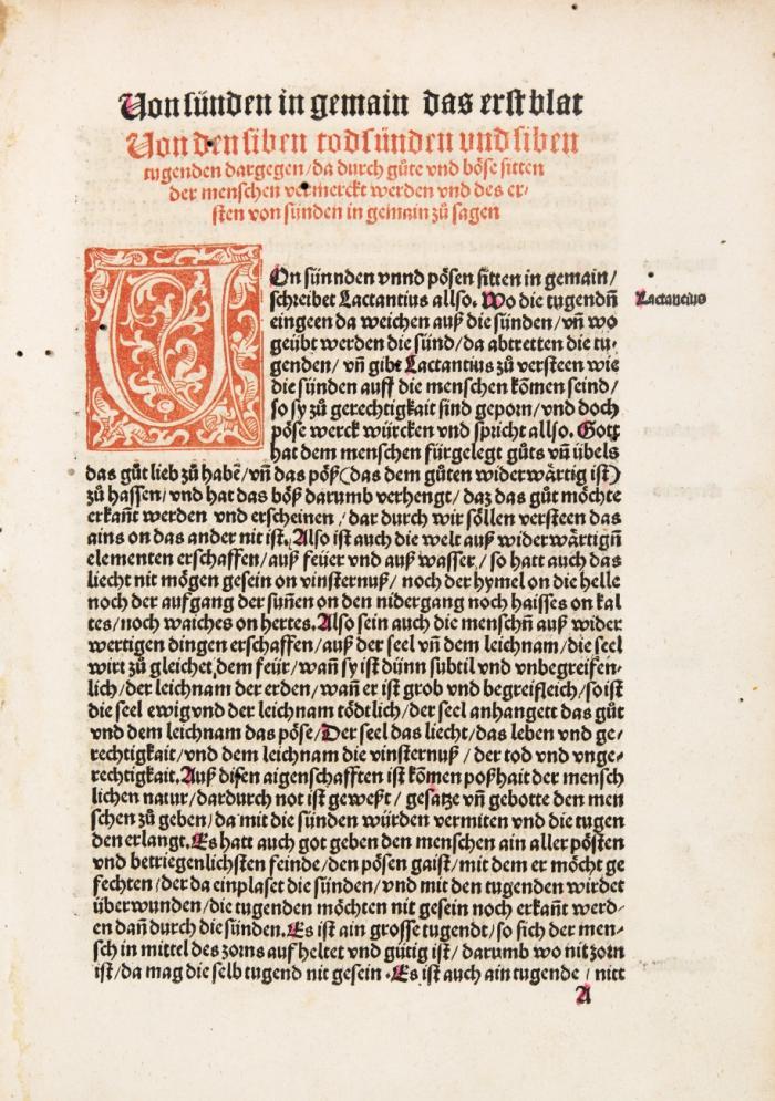 Spiegel der Sitten. Im Latein genannt Speculum morum. Von guten und bösen Sitten. Von Sünden und Tugenden dargegen. Von Ständen und Ämptern mancherlay Personen.