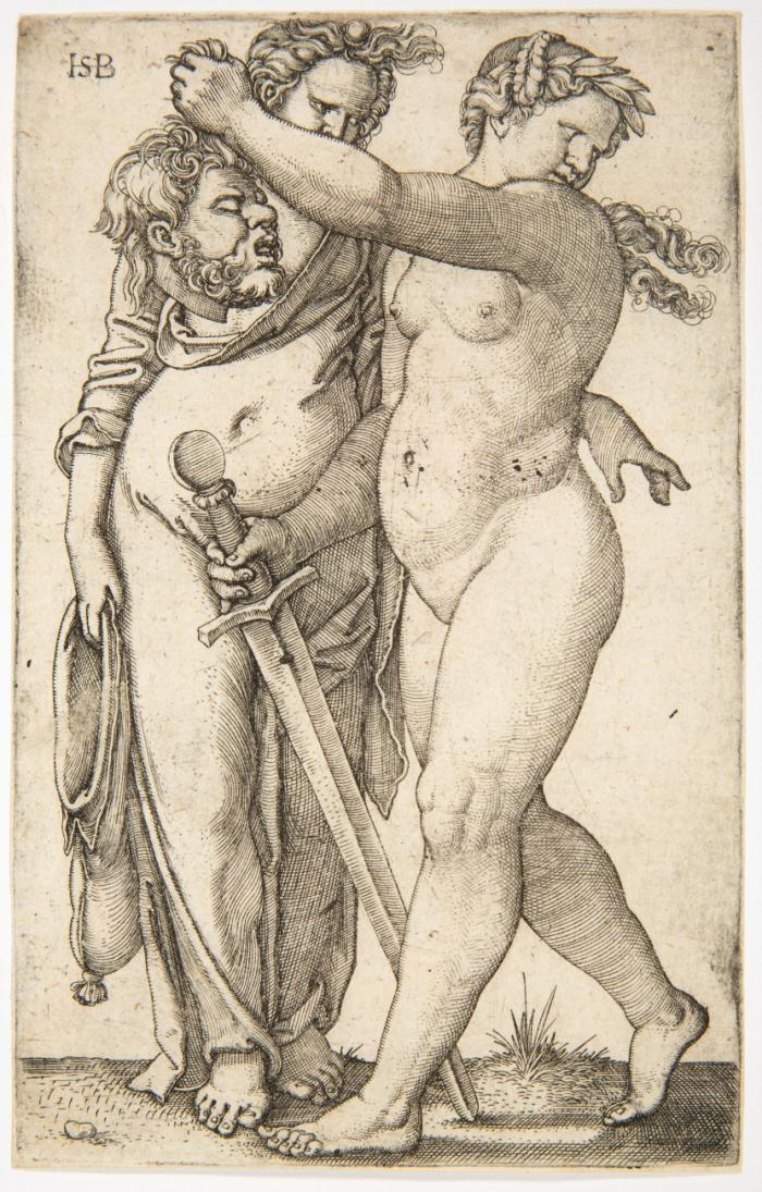 Judith mit Dienerin nach links schreitend.